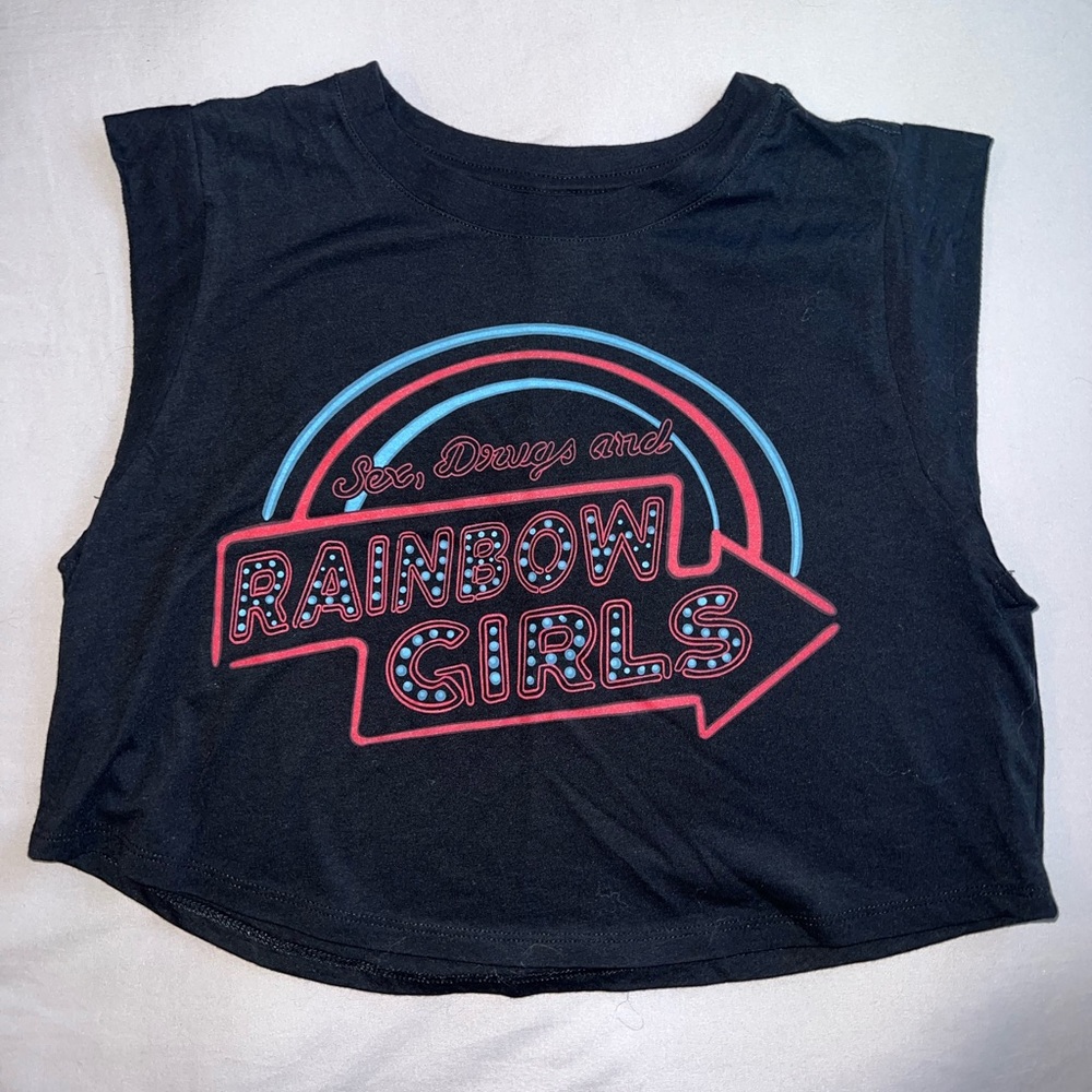 Rainbow Girls Black Sleeveless Crop Top